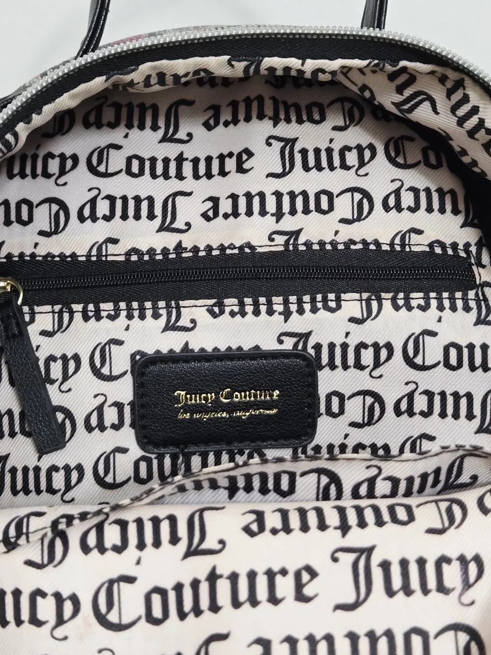 Juicy Couture Gothic Logo Wordplay Faux Leather Mini Backpack Multicolor EUC
